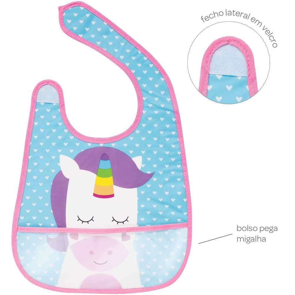 Babador Bebê Impermeável Atoalhado Para Alimentação Unicórnio - Buba