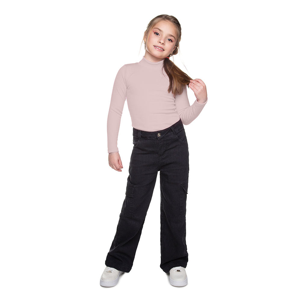 Blusa Gola Alta Canelado Enrugado Rosa Pálido  - Have Fun