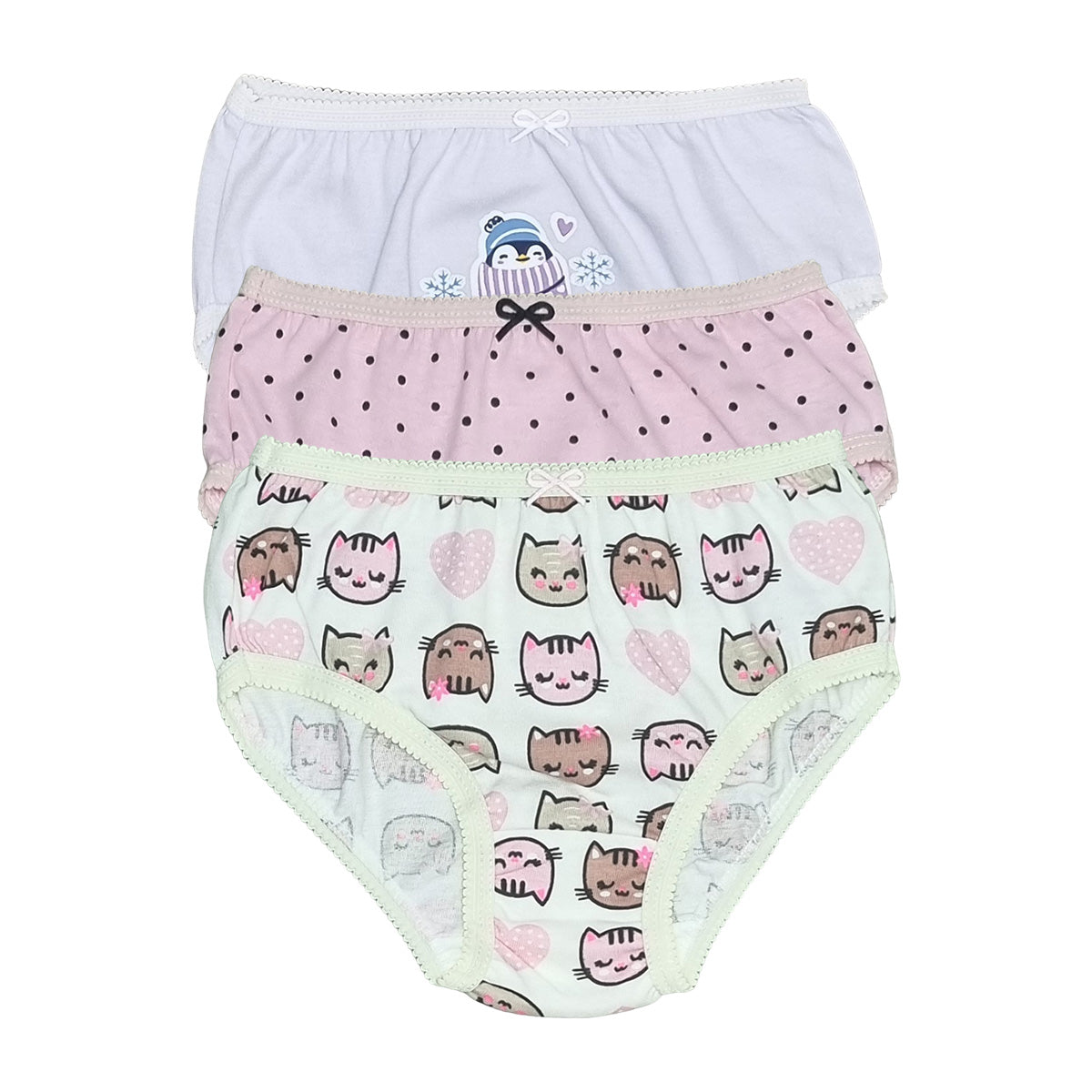 Kit C/3 Calcinhas em Algodão Estampadas e Poá - Tampinha