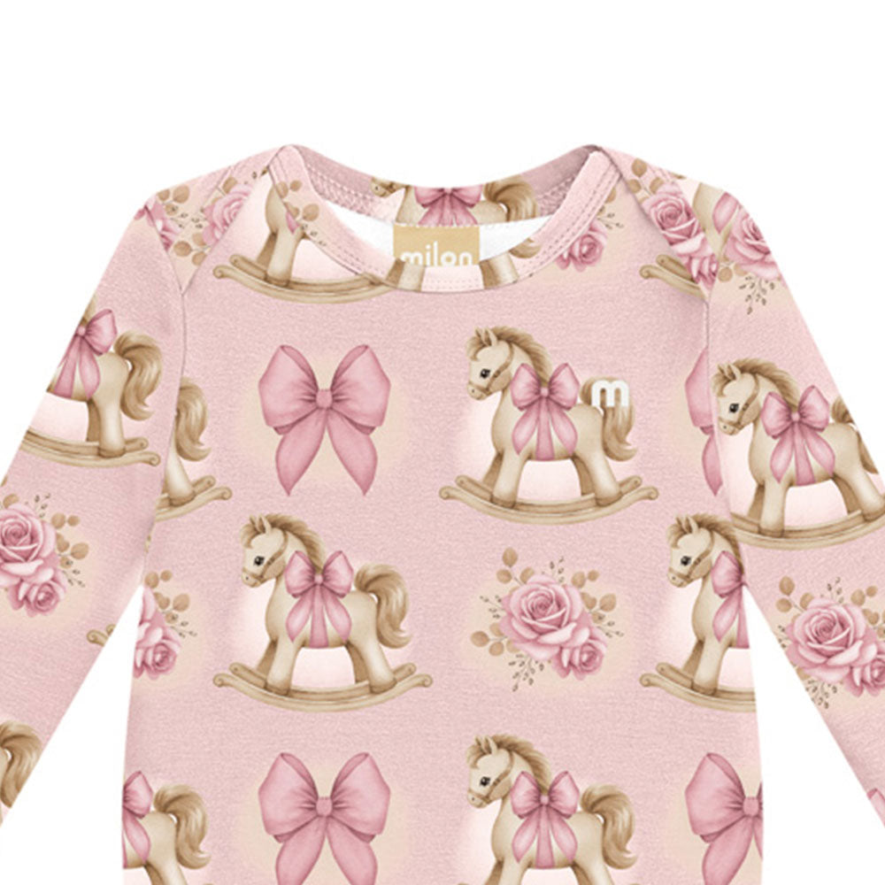 Body Manga Longa Bebê Menina em Cotton Laços - Milon