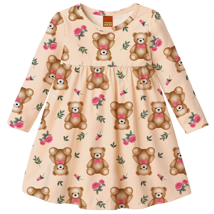 Vestido Infantil Manga Longa Meia Malha Ursinhos - Kyly