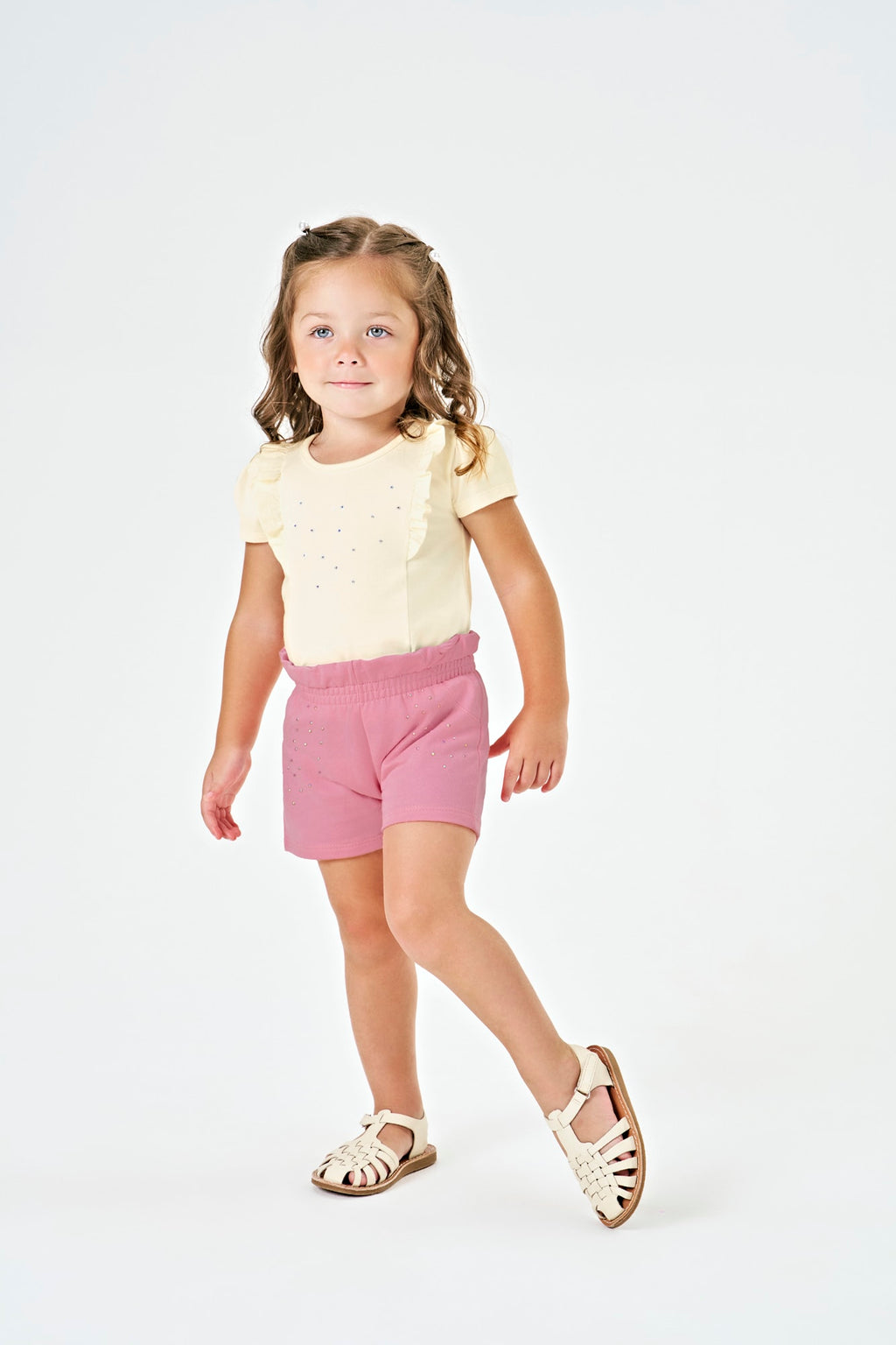 Blusa Bebê Menina Manga Curta Cotton Strass - Kiko e Kika