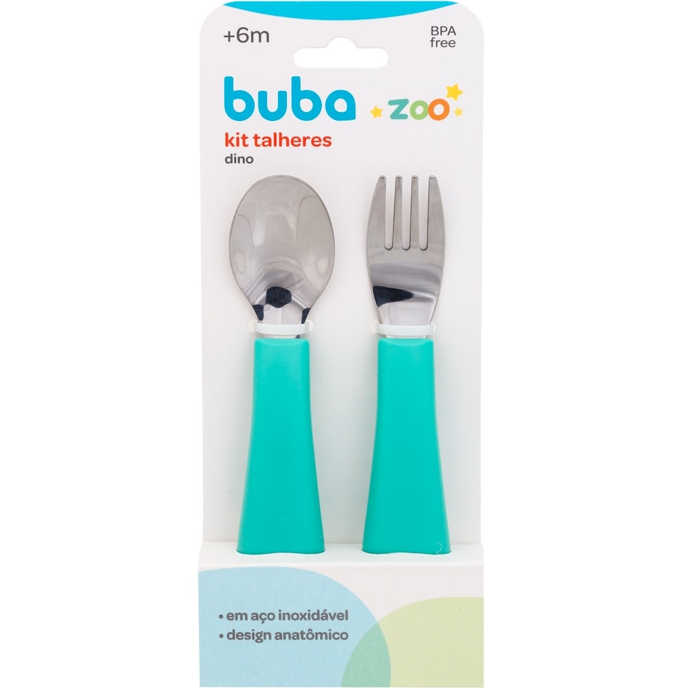 Kit Talher Bebê Colher e Garfo Buba Zoo Verde - Buba