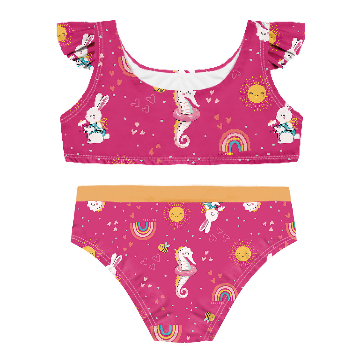 Conjunto Biquíni Infantil Proteção UV 50+ Pink - Kiko e Kika