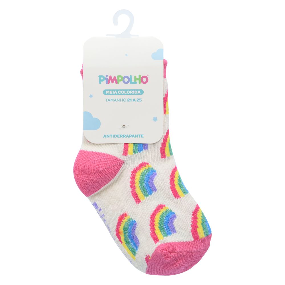 Meia Antiderrapante Bebê Menina 16-20 Arco-íris - Pimpolho