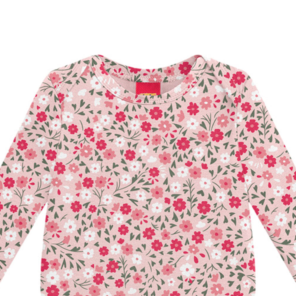 Body Manga Longa Bebê Menina em Cotton Floral - Kyly