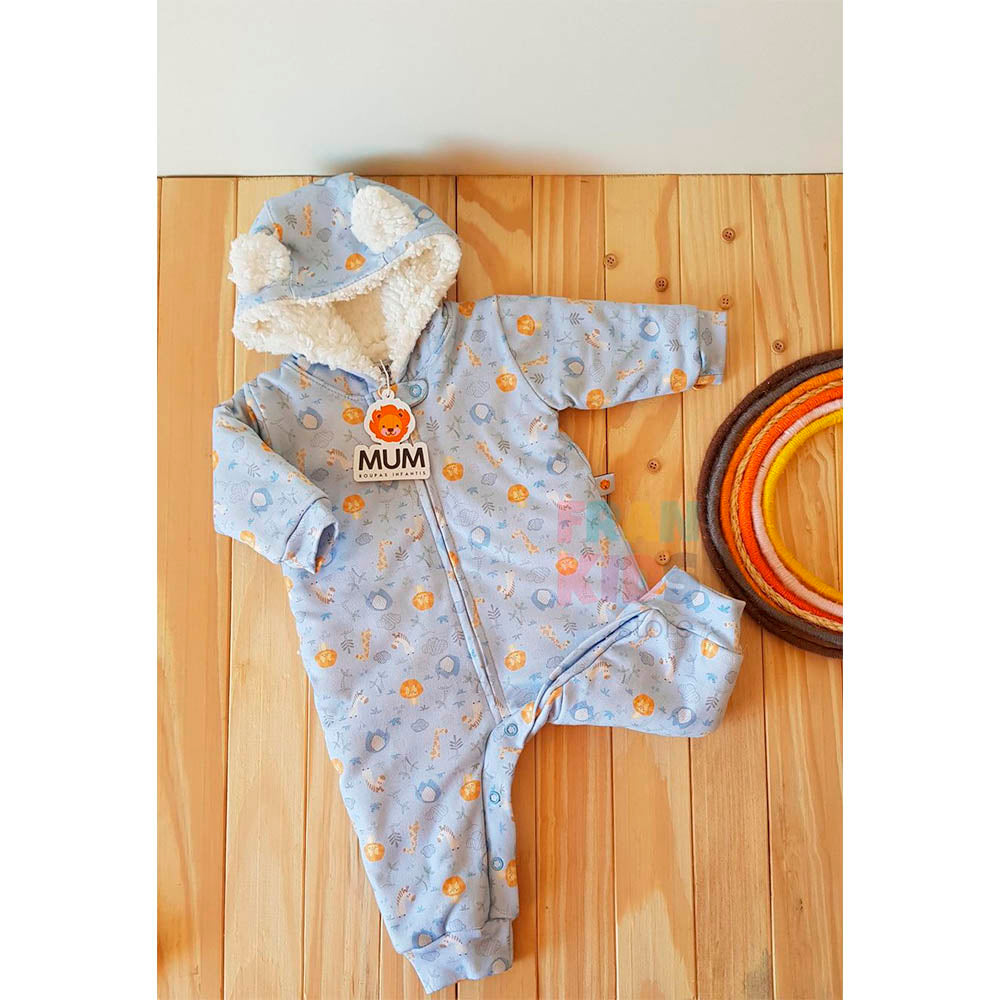 Macacão de Inverno Forrado Bebê Quentinho Azul - MUM