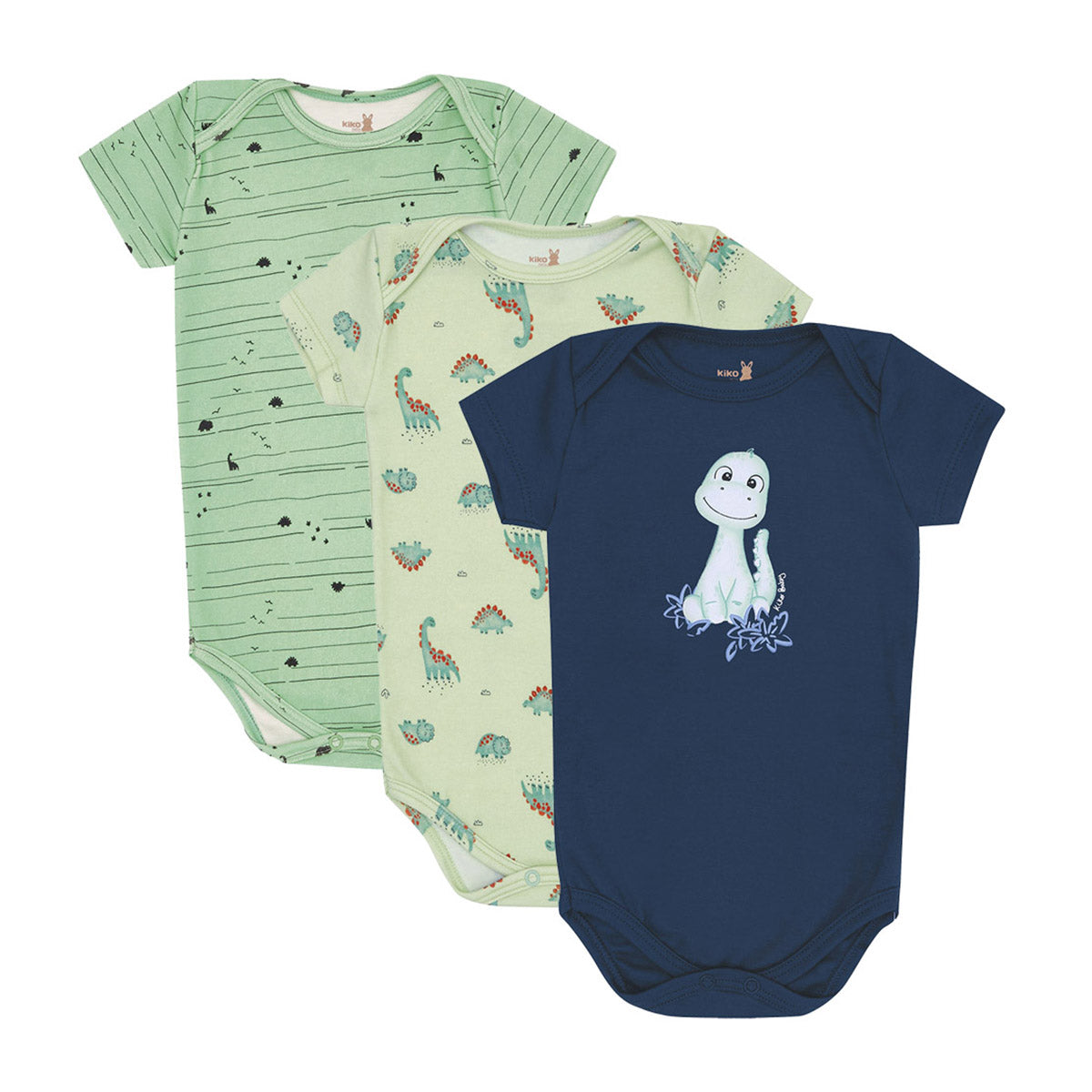 Body Manga Curta Bebê Menino Dinos - Kiko Baby