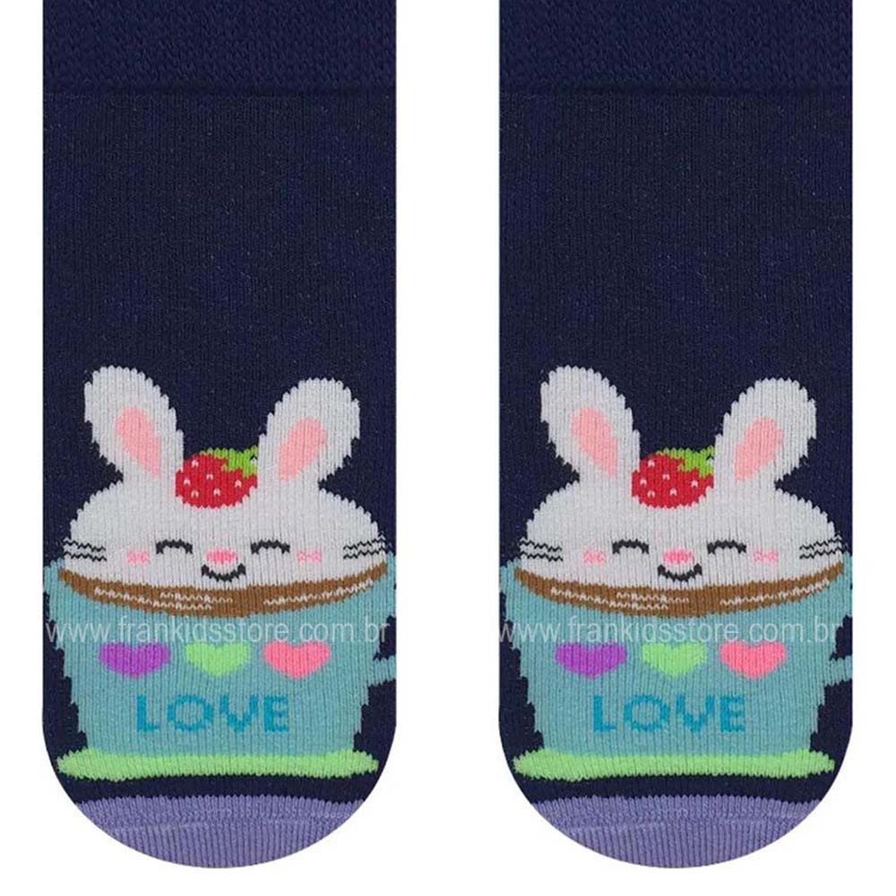 Meia Atoalhada Bebê Menina Marinho Love - Selene