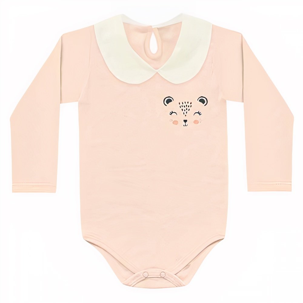 Body Manga Longa Bebê Menina Oncinha Com Gola - Kiko Baby