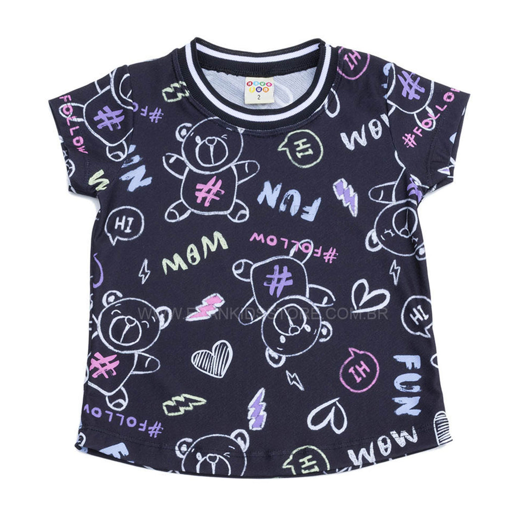 Blusa Manga Curta Infantil Preta Ursos - Have Fun