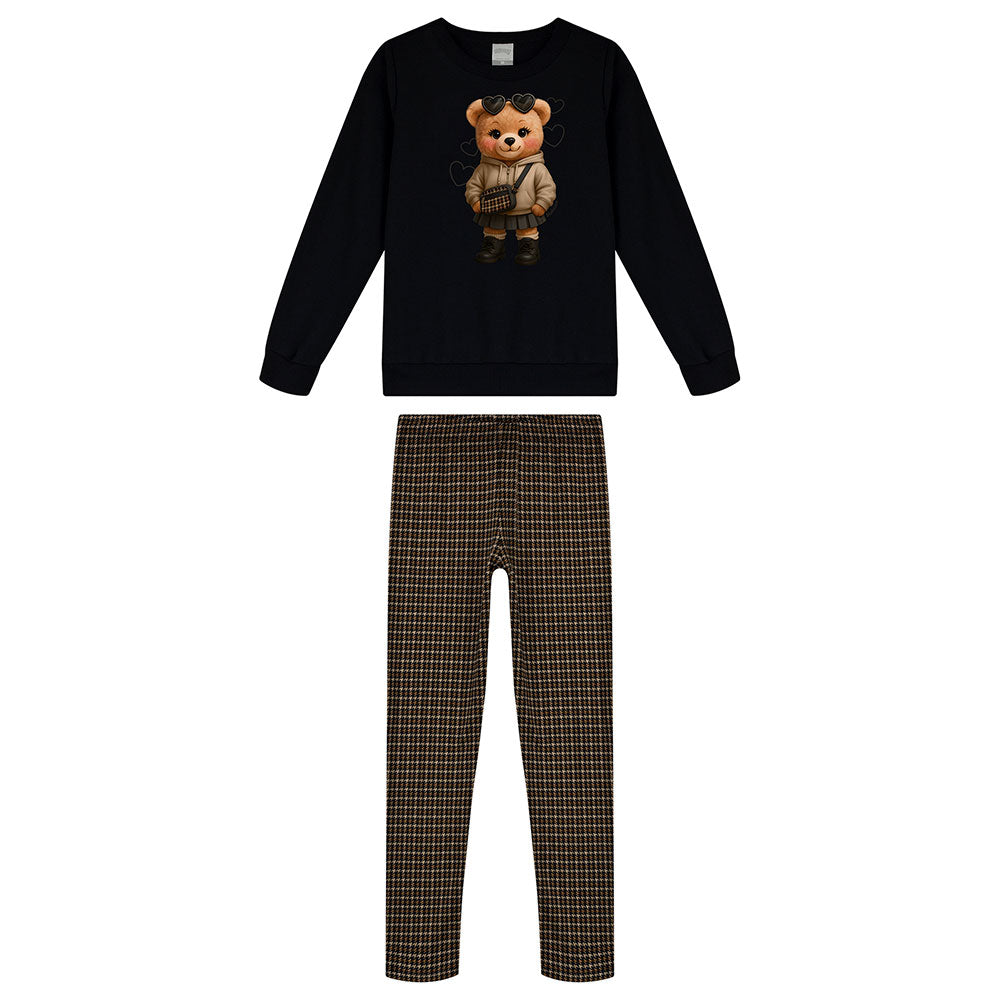 Conjunto Infantil Menina Moletom Sem Pelúcia Urso - Alakazoo