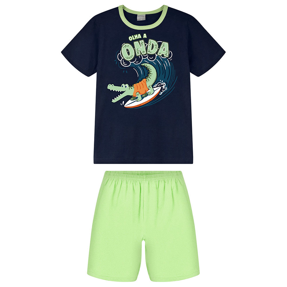 Pijama Infantil Menino Brilha no Escuro Jacaré - Alakazoo