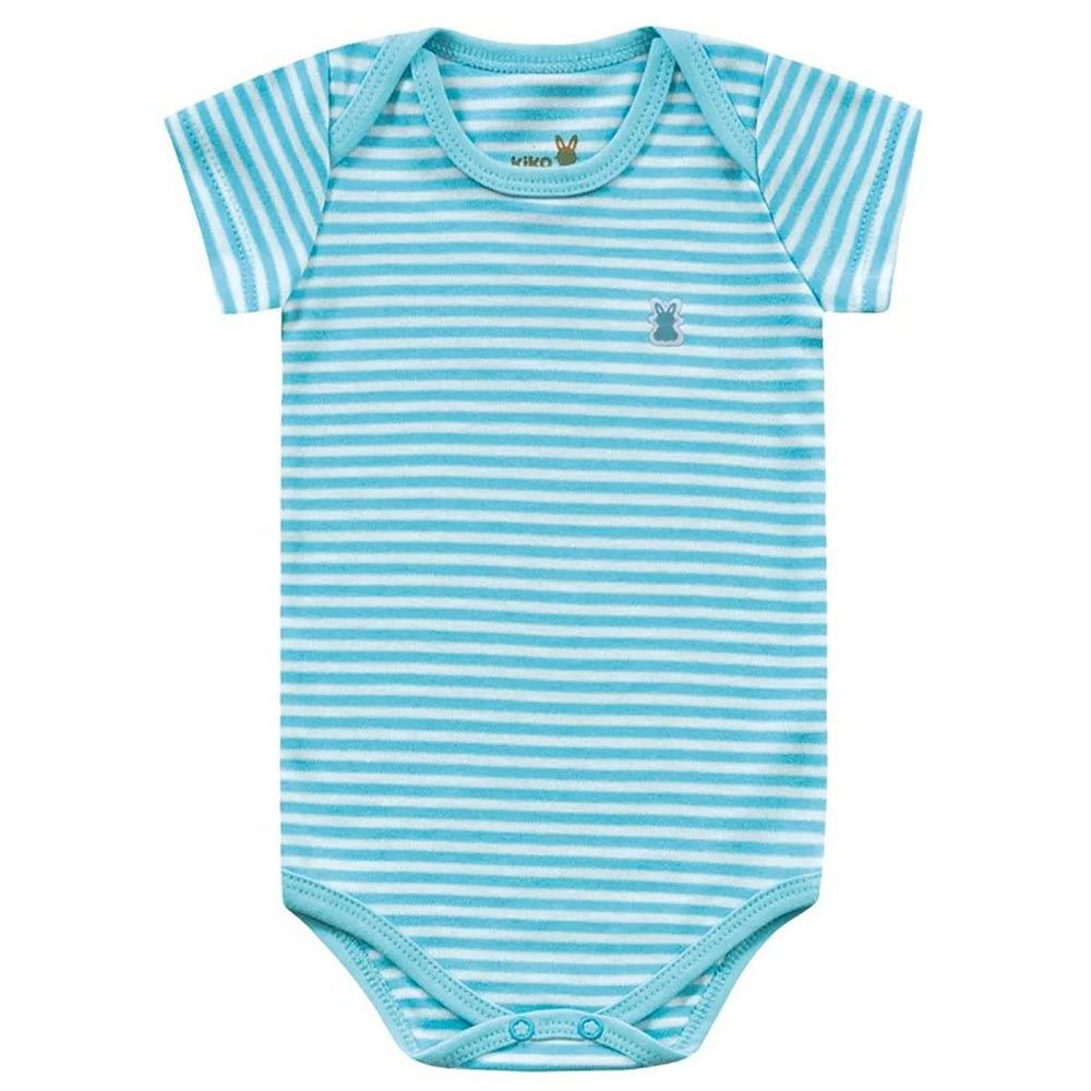 Body Manga Curta Suedine Azul Listras - Kiko Baby
