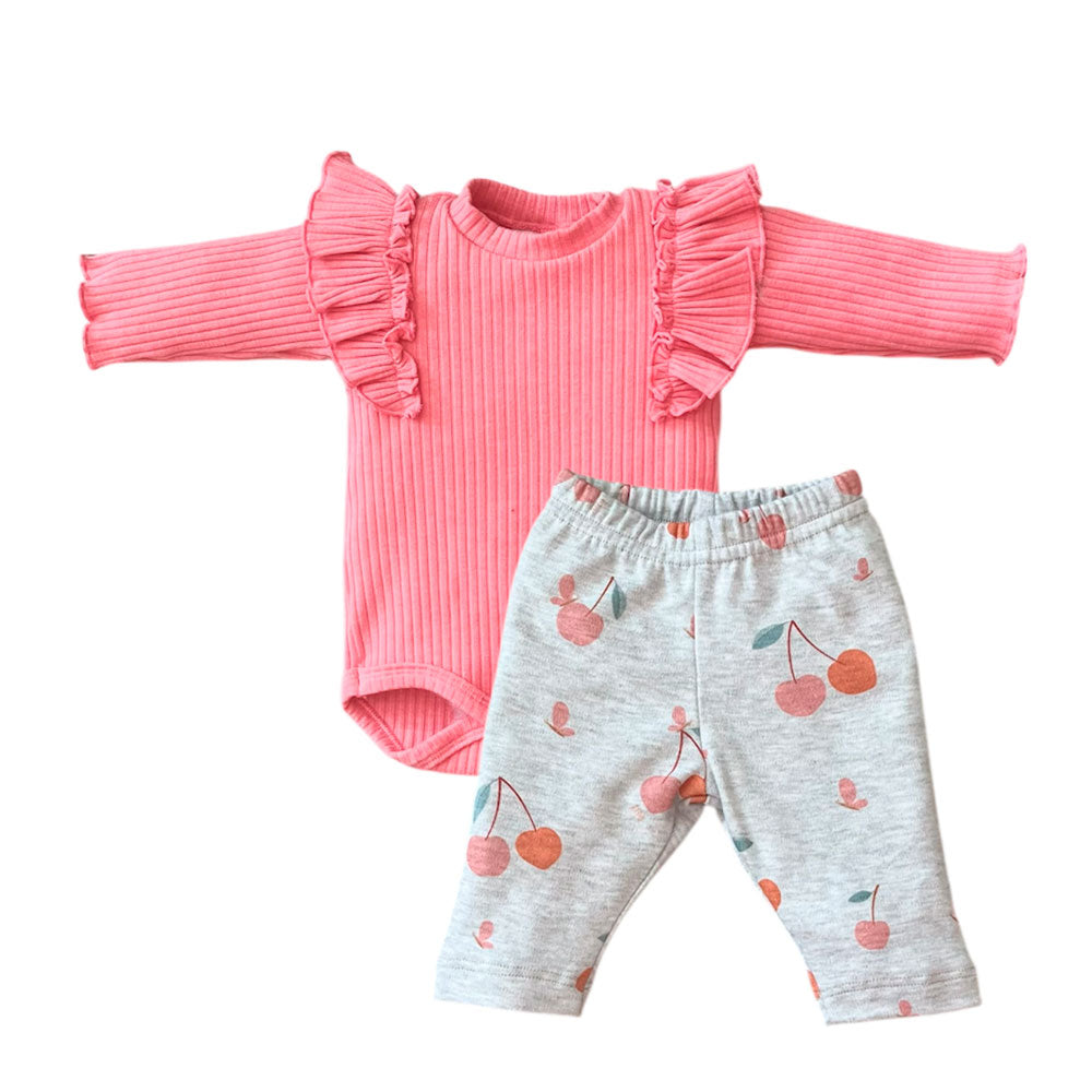 Conjunto Bebê Body Manga Longa e Calça Cerejas - Tilly Baby
