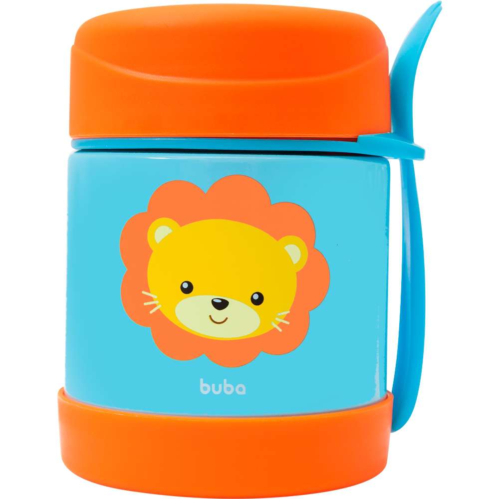Pote Térmico Infantil Inox Com Garfo Animal Fun Leão - Buba