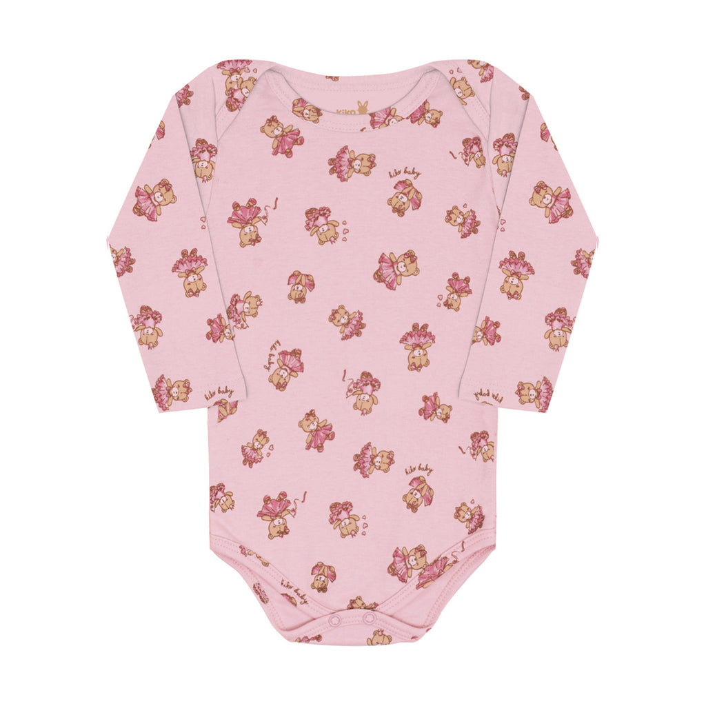 Body Manga Longa Bebê Menina Ursinhas - Kiko Baby