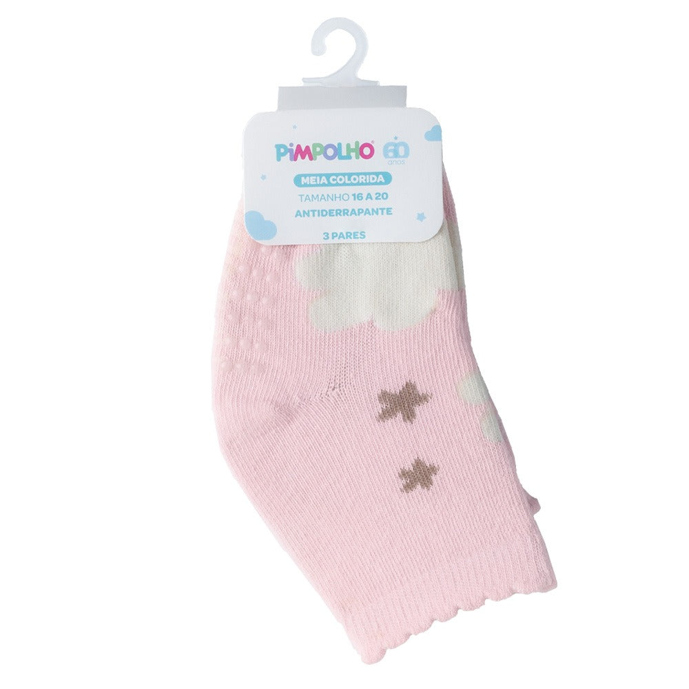 Kit 3 Pares Meia Antiderrapante Menina 16-20 Natureza - Pimpolho