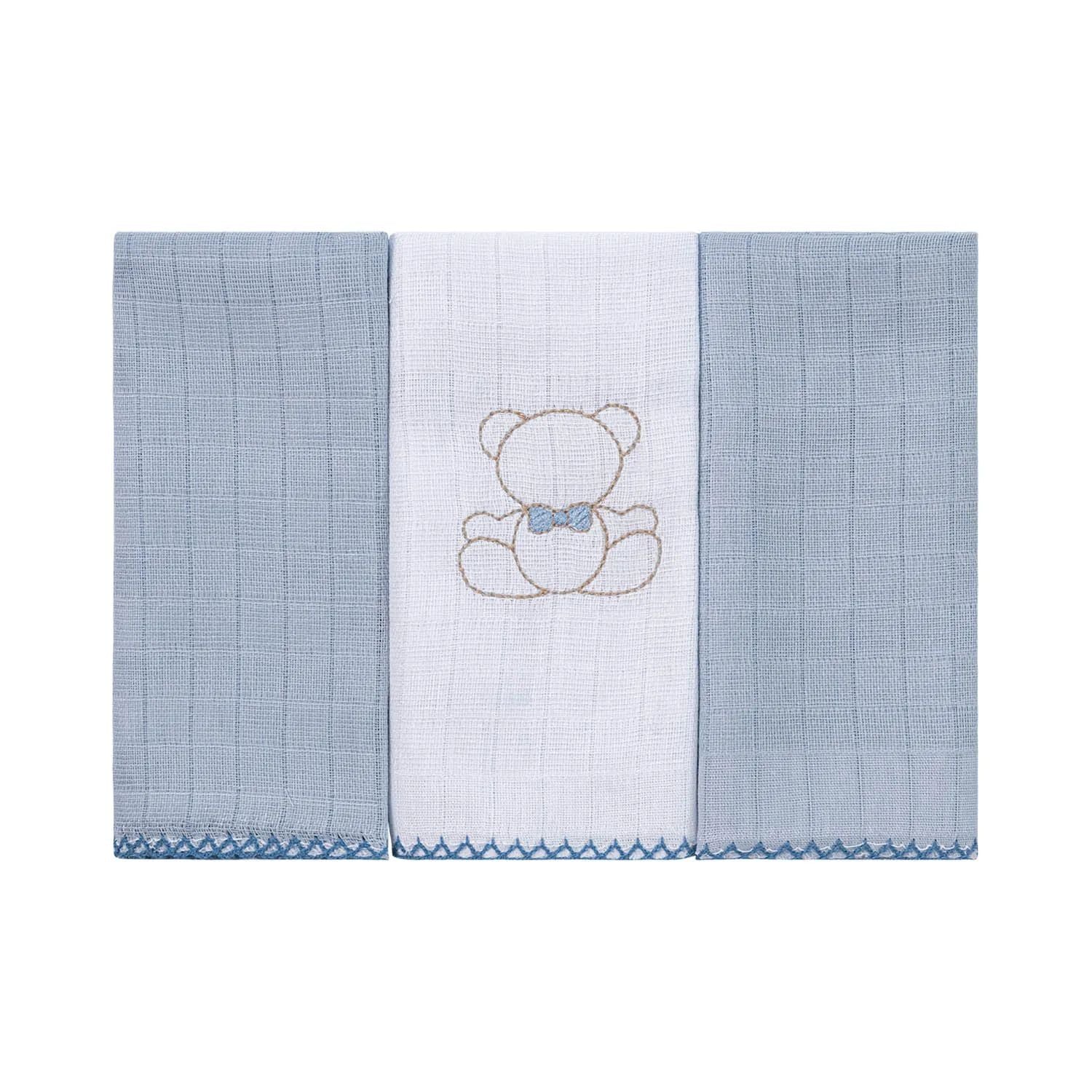 Pano de Boca 3 Unidades Bordado Clássicos Urso - Baby Joy