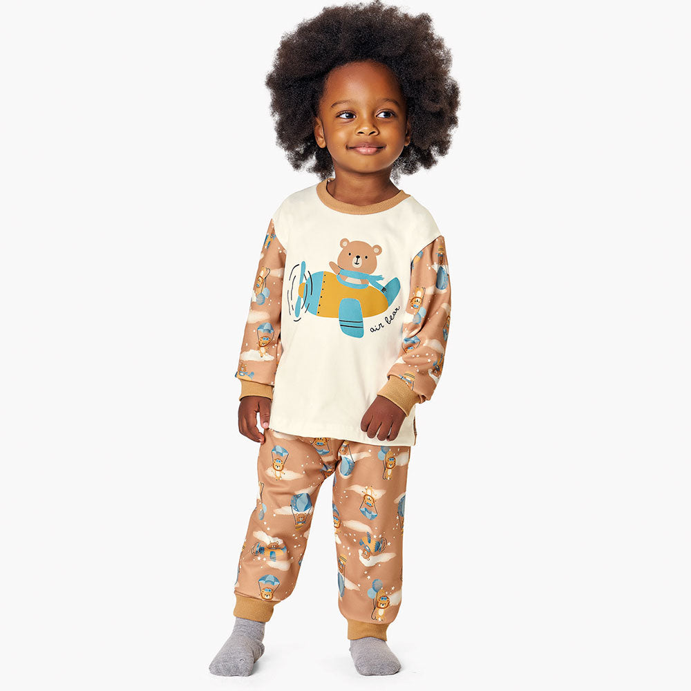 Pijama Bebê Menino Malha Térmica Urso Aviador - Kiko e Kika