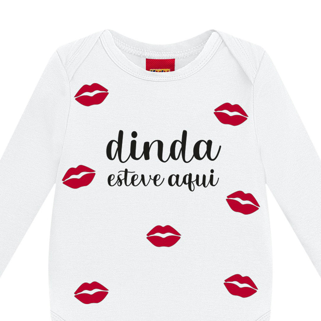Body Manga Longa Bebê Unissex Frase Dinda Esteve Aqui - Kyly