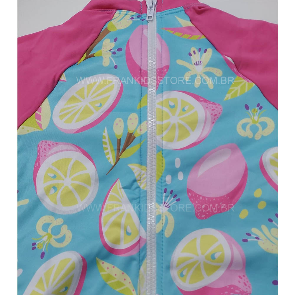 Maiô Infantil Frutas C/ Zíper Proteção UV 50+ Azul - Everly