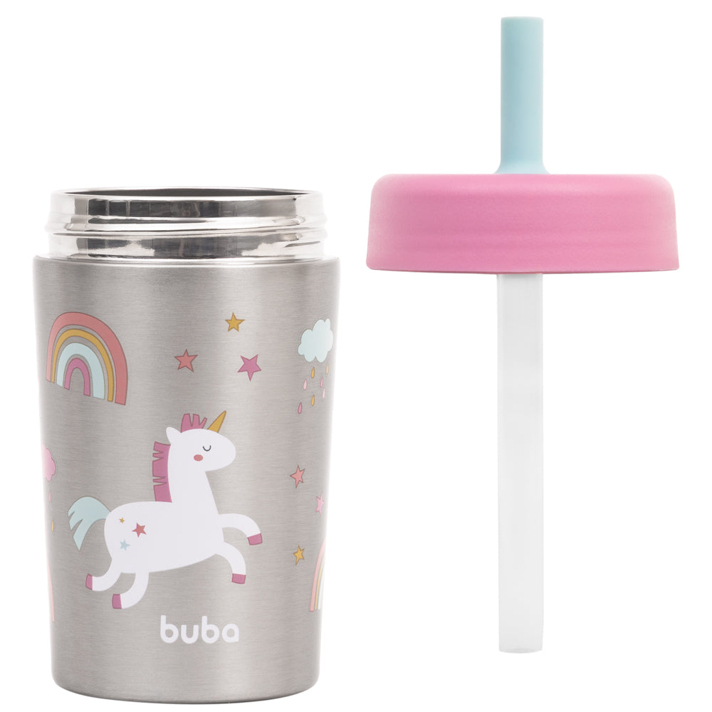 Copo Térmico Antivazamento Canudo 320ml Unicórnio - Buba