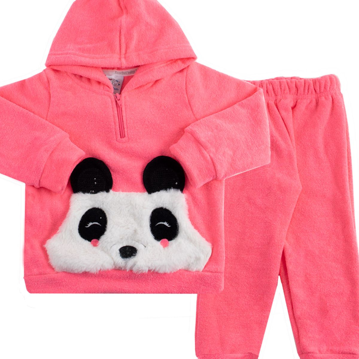 Conjunto Infantil Casaco e Calça em Soft Glacê Panda - Rosebud