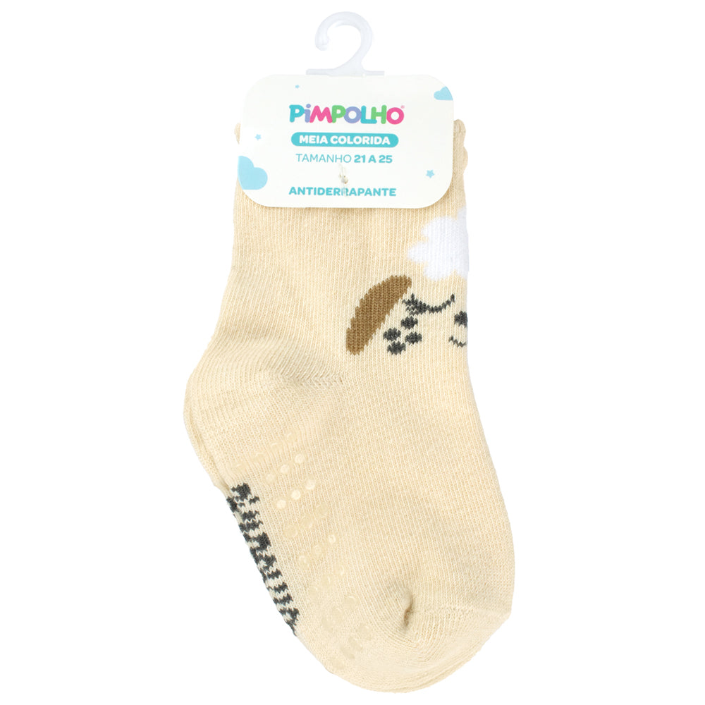 Meia Antiderrapante Bebê Menina 21-25 Bege Ovelha - Pimpolho