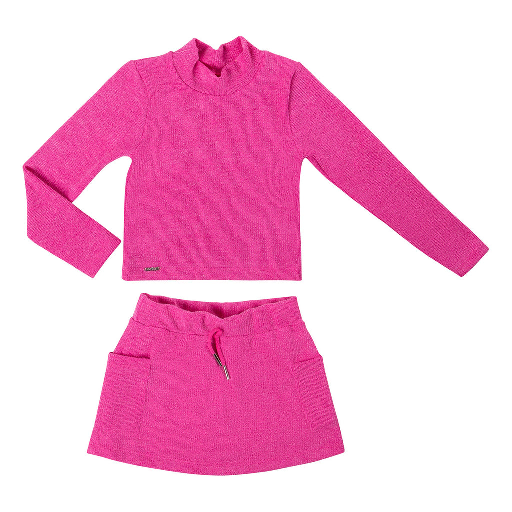 Conjunto Infantil Blusa e Saia Tricot Canelado - Have Fun