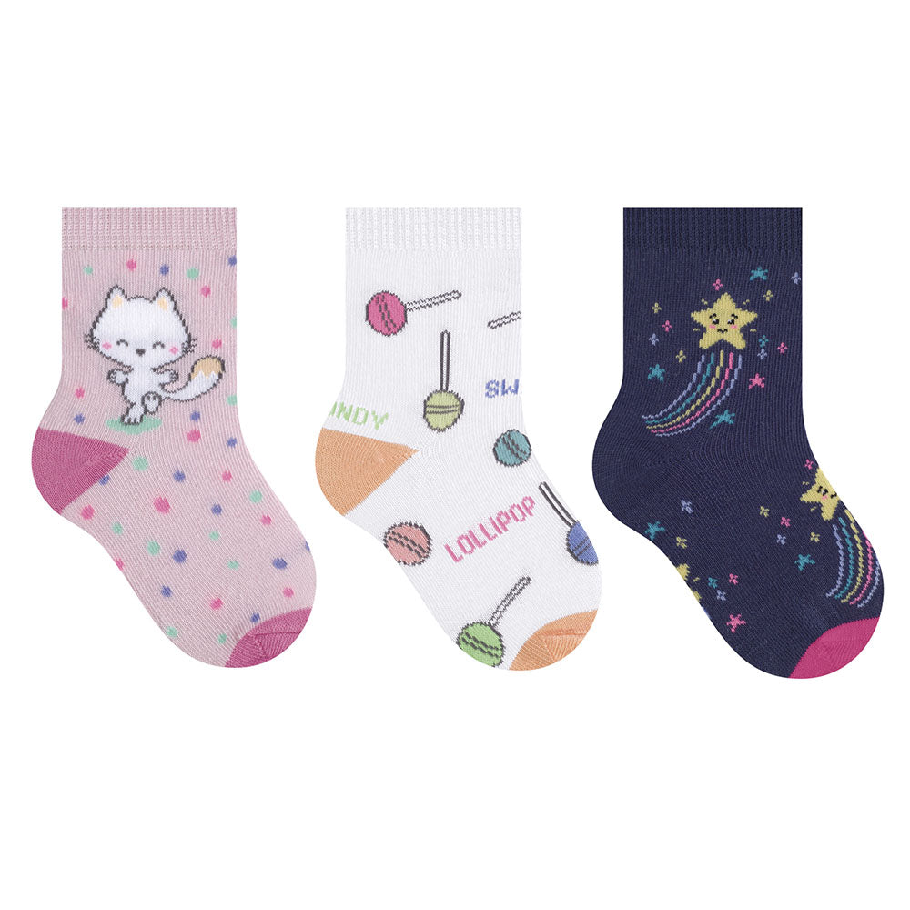Kit 3 Pares Meia Cano Médio Bebê Menina Estrela - Selene