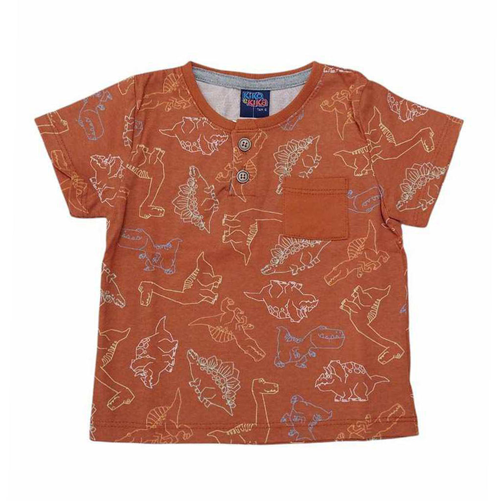 Camiseta Meia Malha Bebê Dinos Marrom - Kiko e Kika