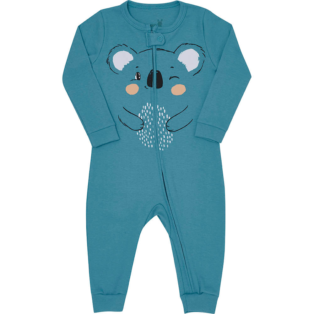 Macacão Bebê Menino em Suedine C/ Zíper Azul Coala - Kiko Baby