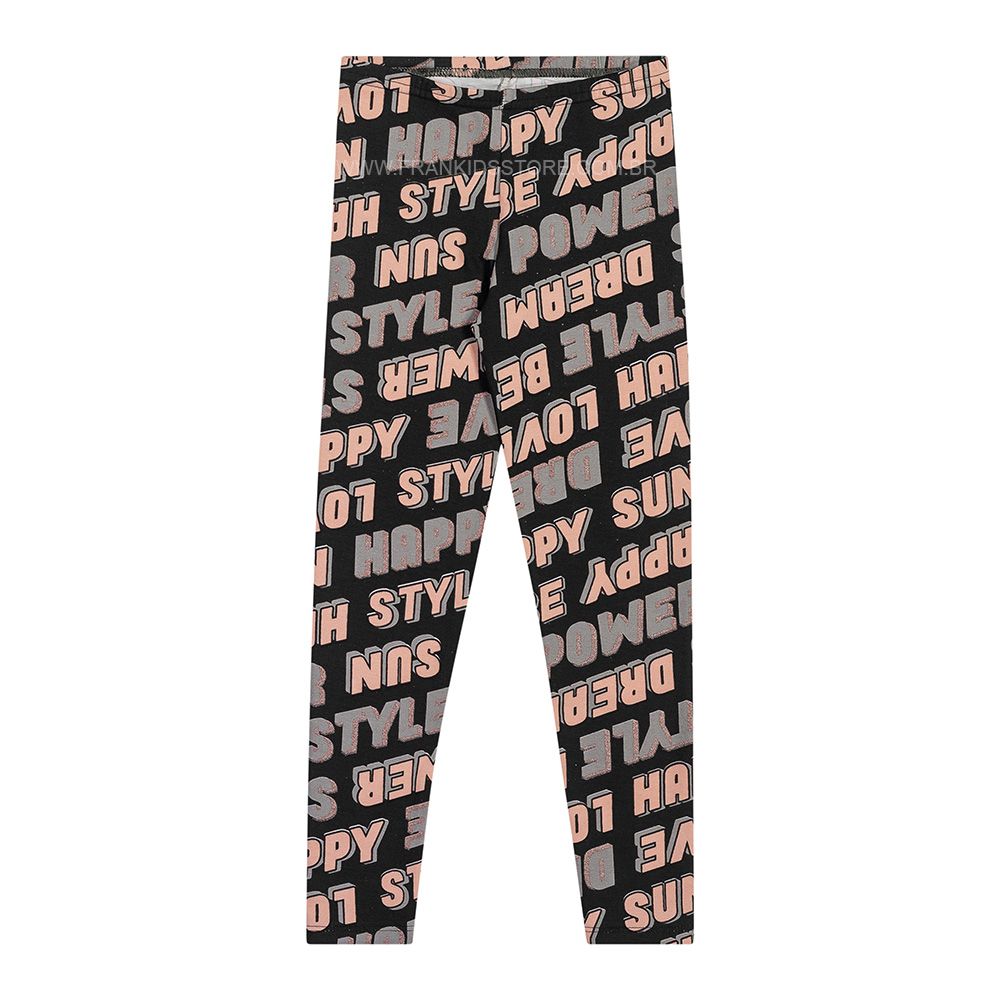 Calça Legging em Cotton Leve Estampada Preta Letras - Elian