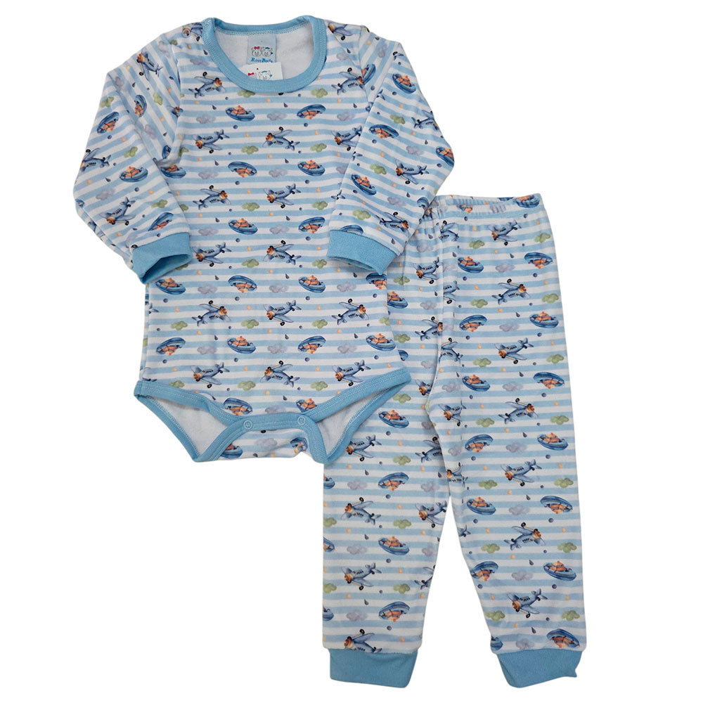Conjunto Body e Calça Fleece Luxo Bebê Listras - Rosebud