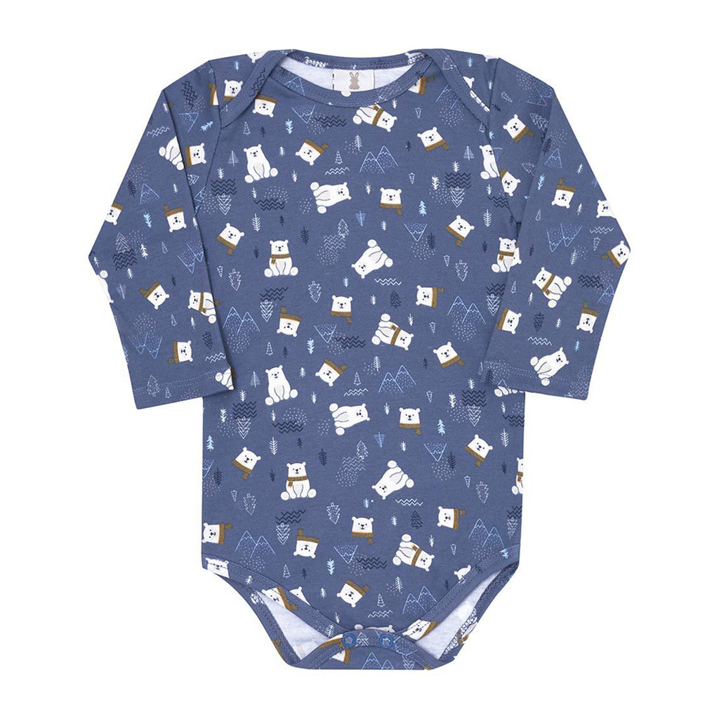 Body Manga Longa Bebê Menino Azul Ursos - Kiko Baby