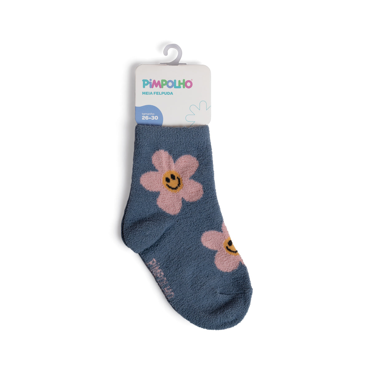 Meia Felpuda Infantil Menina 26-30 Azul Flores - Pimpolho