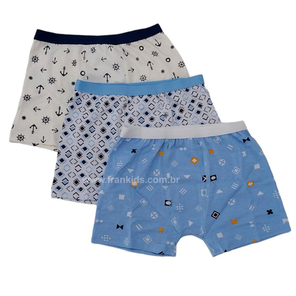 Kit C/3 Cuecas Boxer Infantil Estampas Sortidas - Tampinha