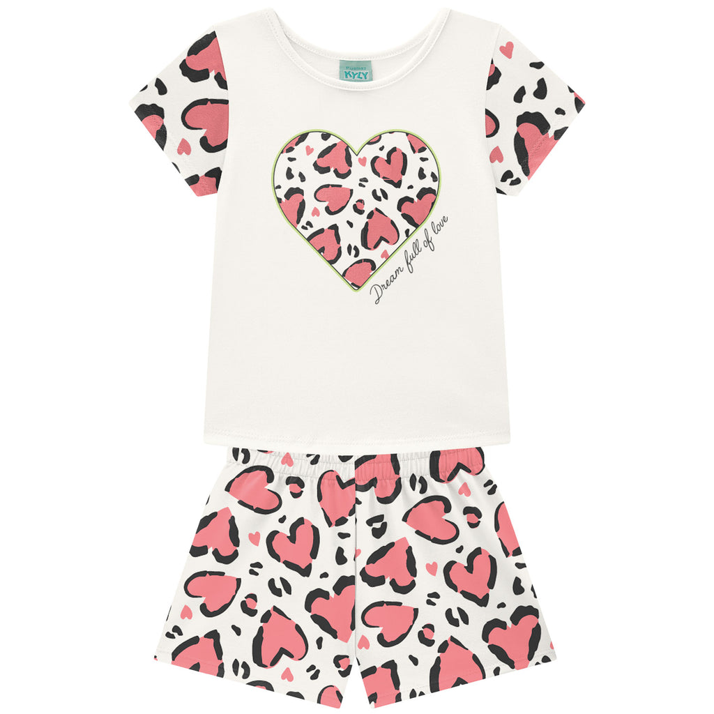 Pijama Infantil Menina Brilha no Escuro Corações - Kyly