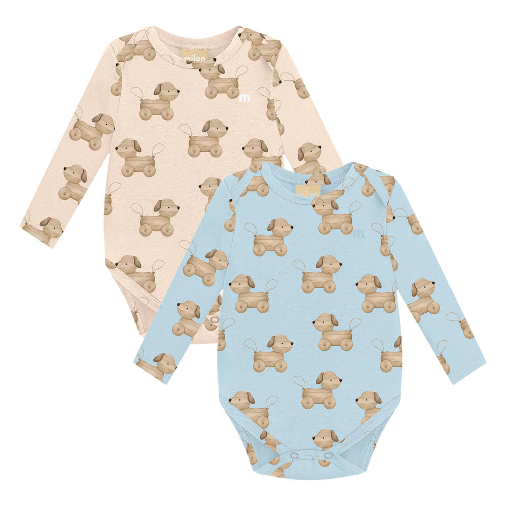 Body Manga Longa Bebê Menino em Cotton Brinquedo Cão - Milon