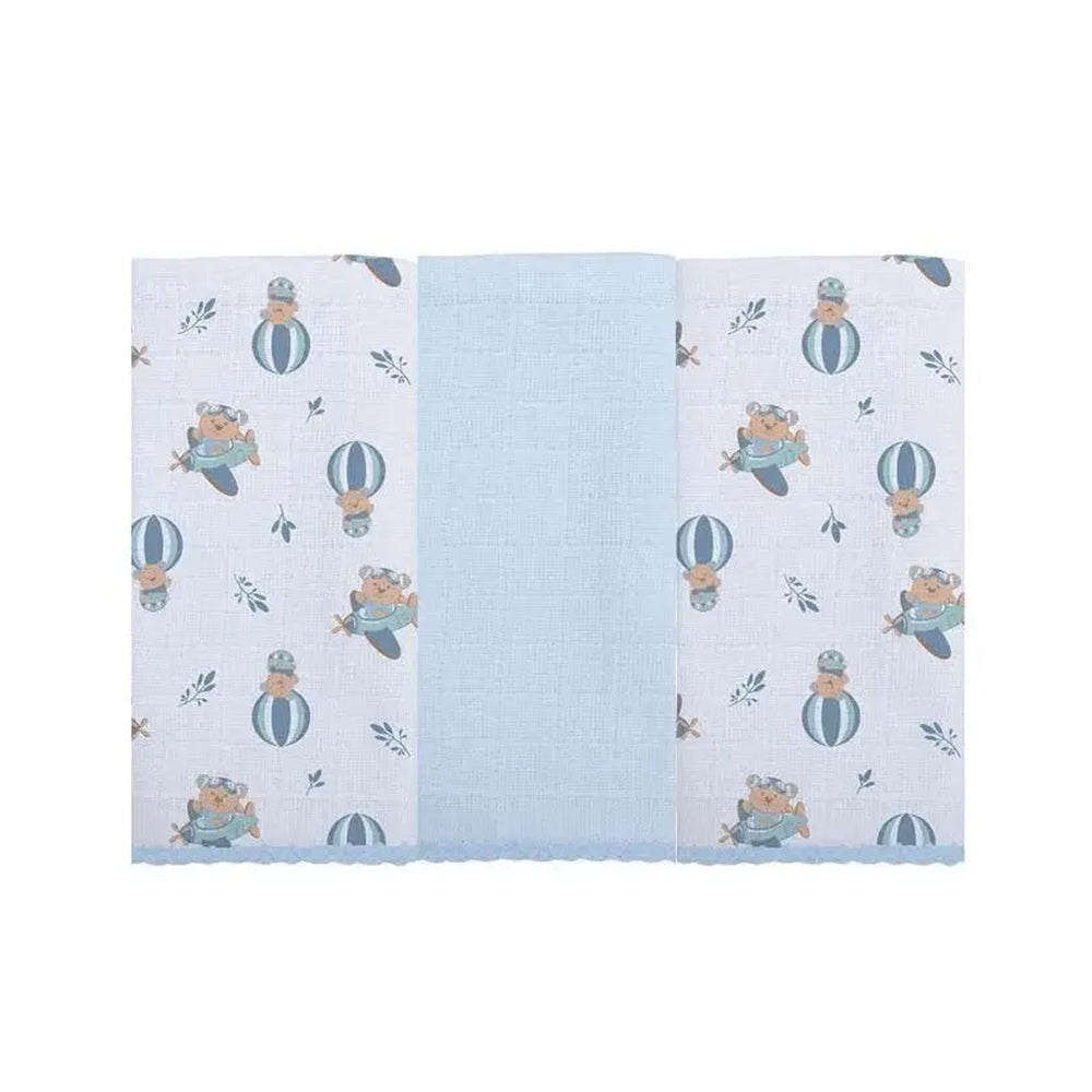 Pano de Boca Bebê Estampado 3 Unidades Menino - Bublim
