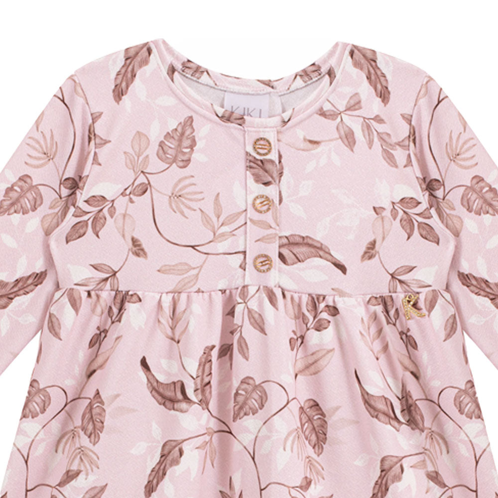 Vestido Infantil  Manga Longa Folhagens - Kiki Xodó