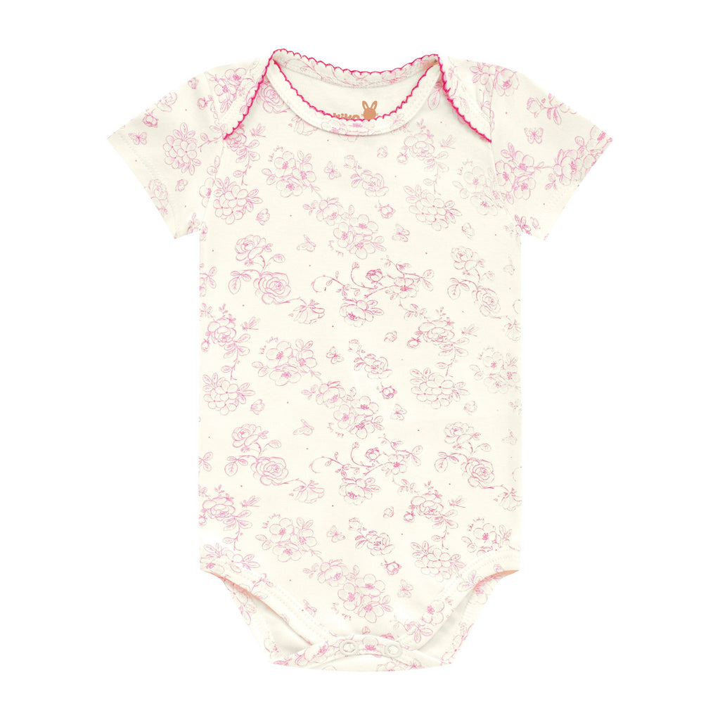 Body Manga Curta Bebê Menina Suedine Florido - Kiko Baby