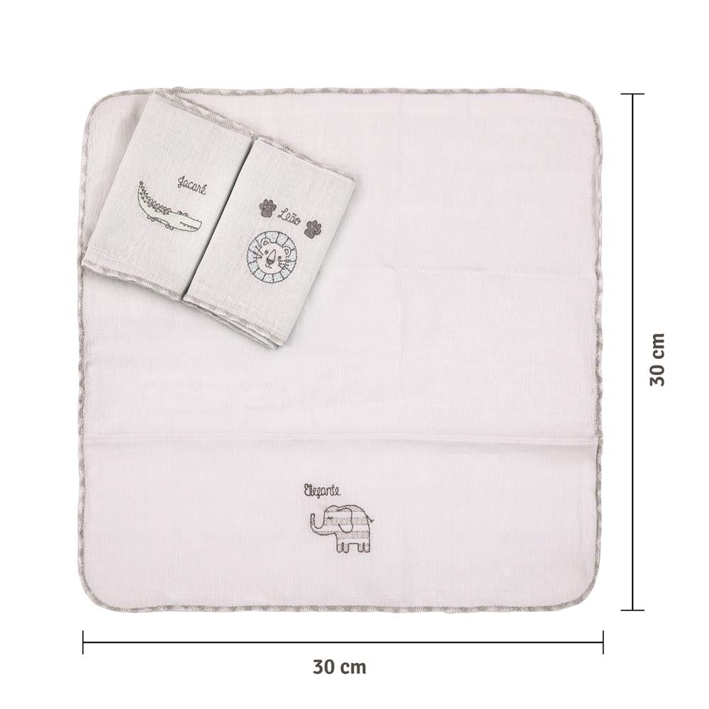 Pano de Boca Composê Bordado 38x38CM C/3 UN Selva - Papi