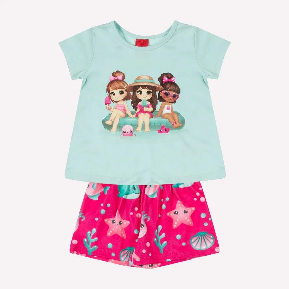 Conjunto Infantil Blusa e Short Meninas na Praia - Kyly