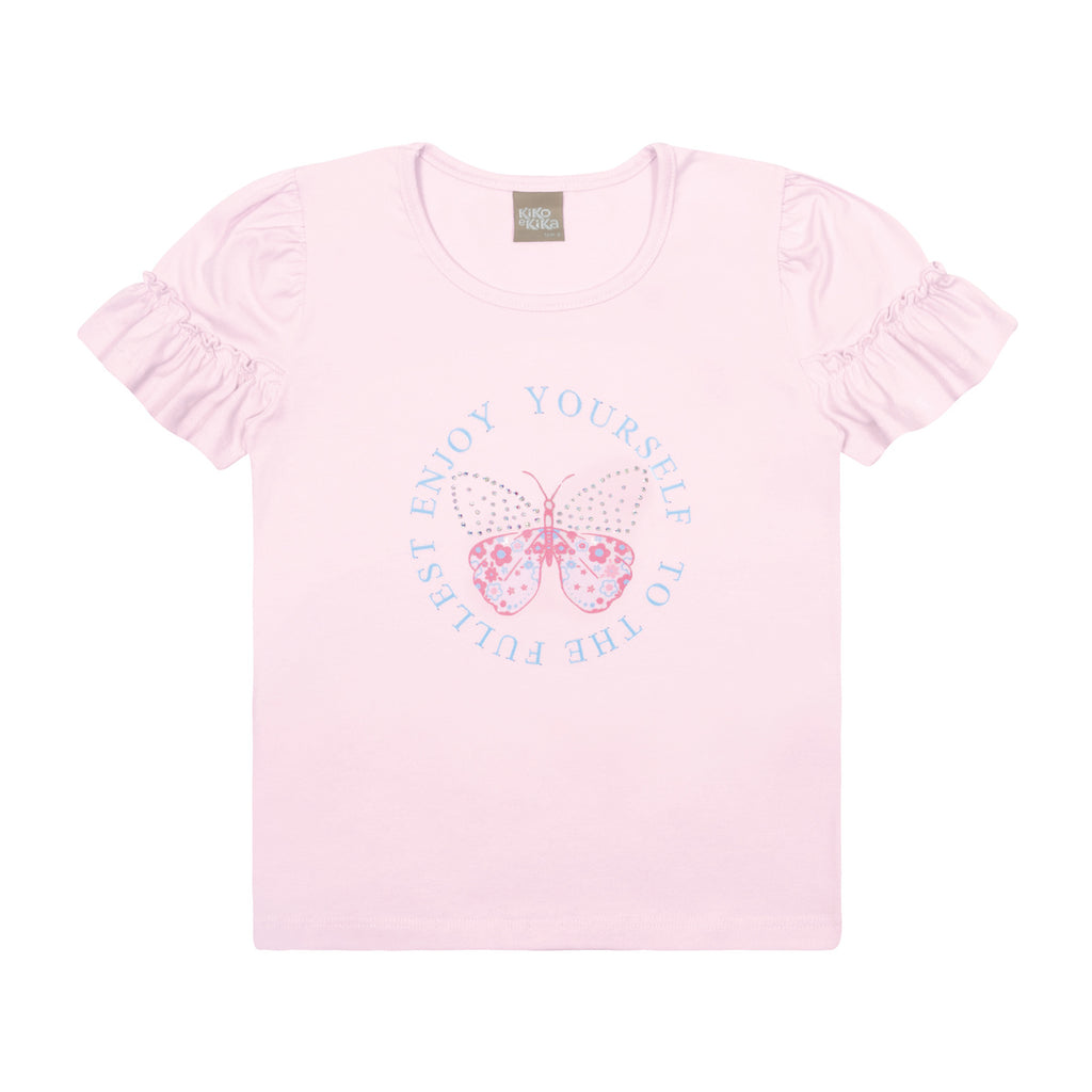 Blusa Infantil Menina Manga Curta Borboleta - Kiko e Kika