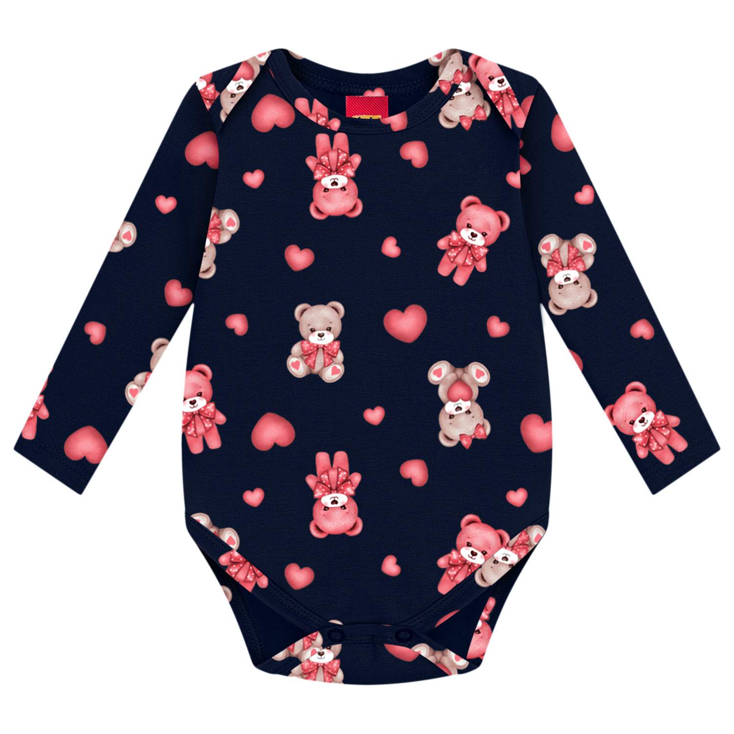 Body Manga Longa Bebê Menina em Cotton Ursos - Kyly