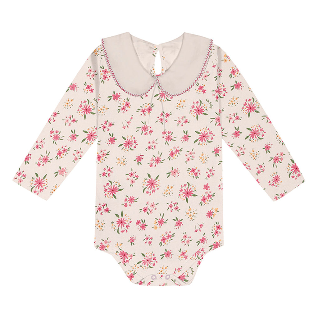 Body Manga Longa Bebê Menina Com Gola Flores - Kiko Baby