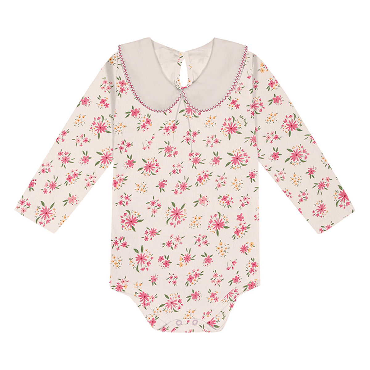 Body Manga Longa Bebê Menina Com Gola Flores - Kiko Baby