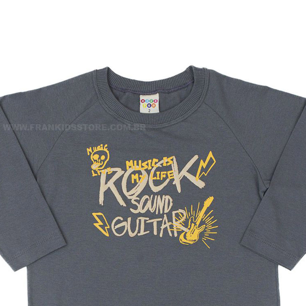 Camiseta Manga Longa Meia Malha Cinza Sound Guitar - Have Fun